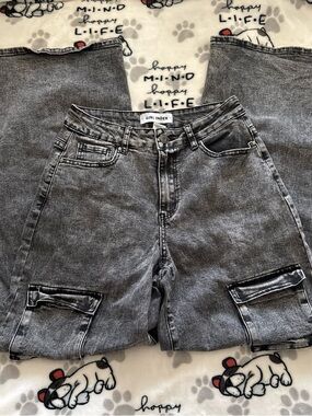 Women's Gray Denim Cargo Jeans